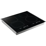 Sleek black induction cooktop with four heating zones and digital touch controls in kitchen appliances collection