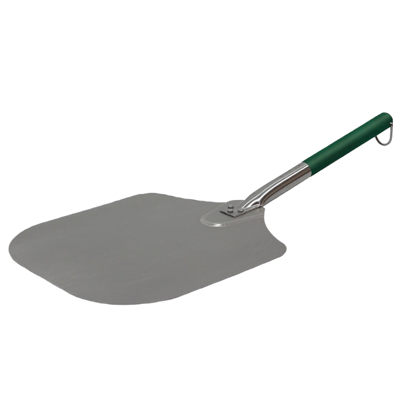 Aluminum pizza peel with oversized green soft grip handle for grilling tools and outdoor living collections