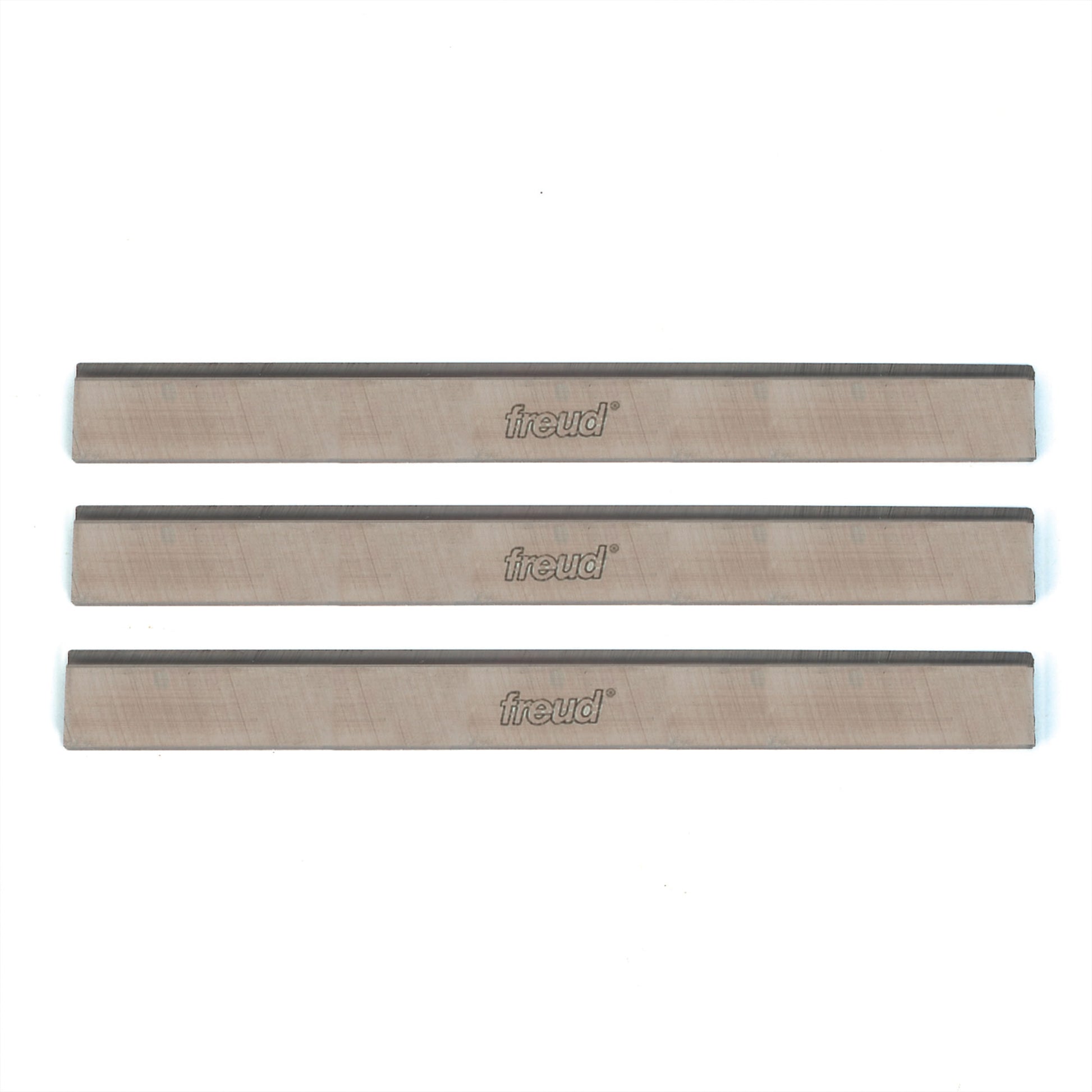 Set of three high speed steel jointer blades with sharp edges for woodworking tool accessories and home improvement collections