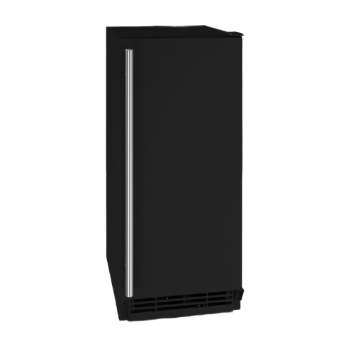 15-inch black built-in ice maker with reversible hinge and stainless steel handle for kitchen appliances collection