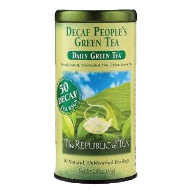 Green tea tin with 50 decaf bags offering smooth flavor for drinks and food & beverage collections under $50