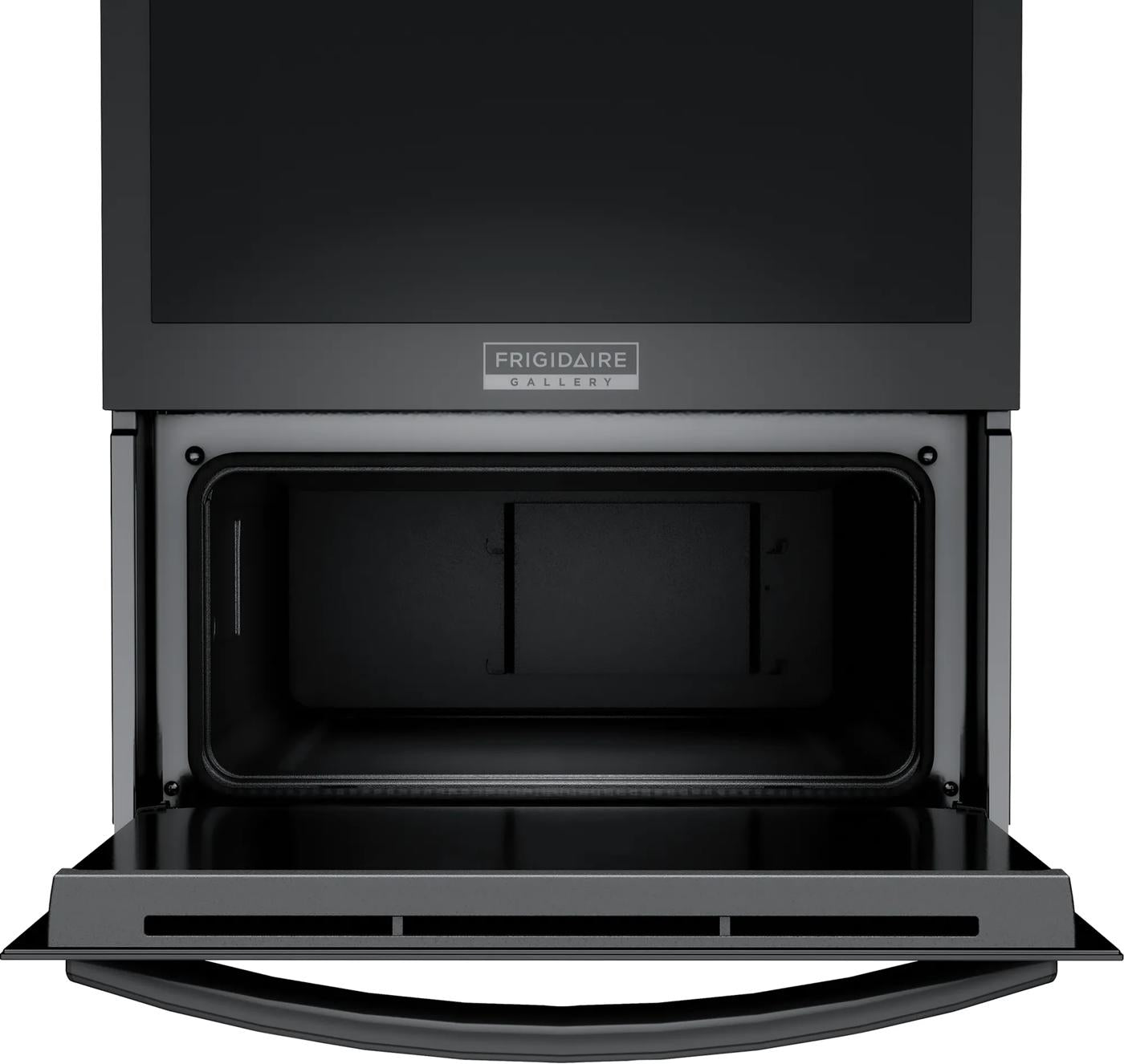 Open matte black built-in gas wall oven cavity with handle in Wall Ovens and Kitchen & Kitchenware collections