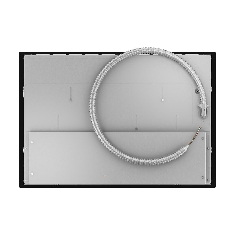 Back view of a black 30-inch sensor induction cooktop showcasing wiring and installation components for kitchen appliances