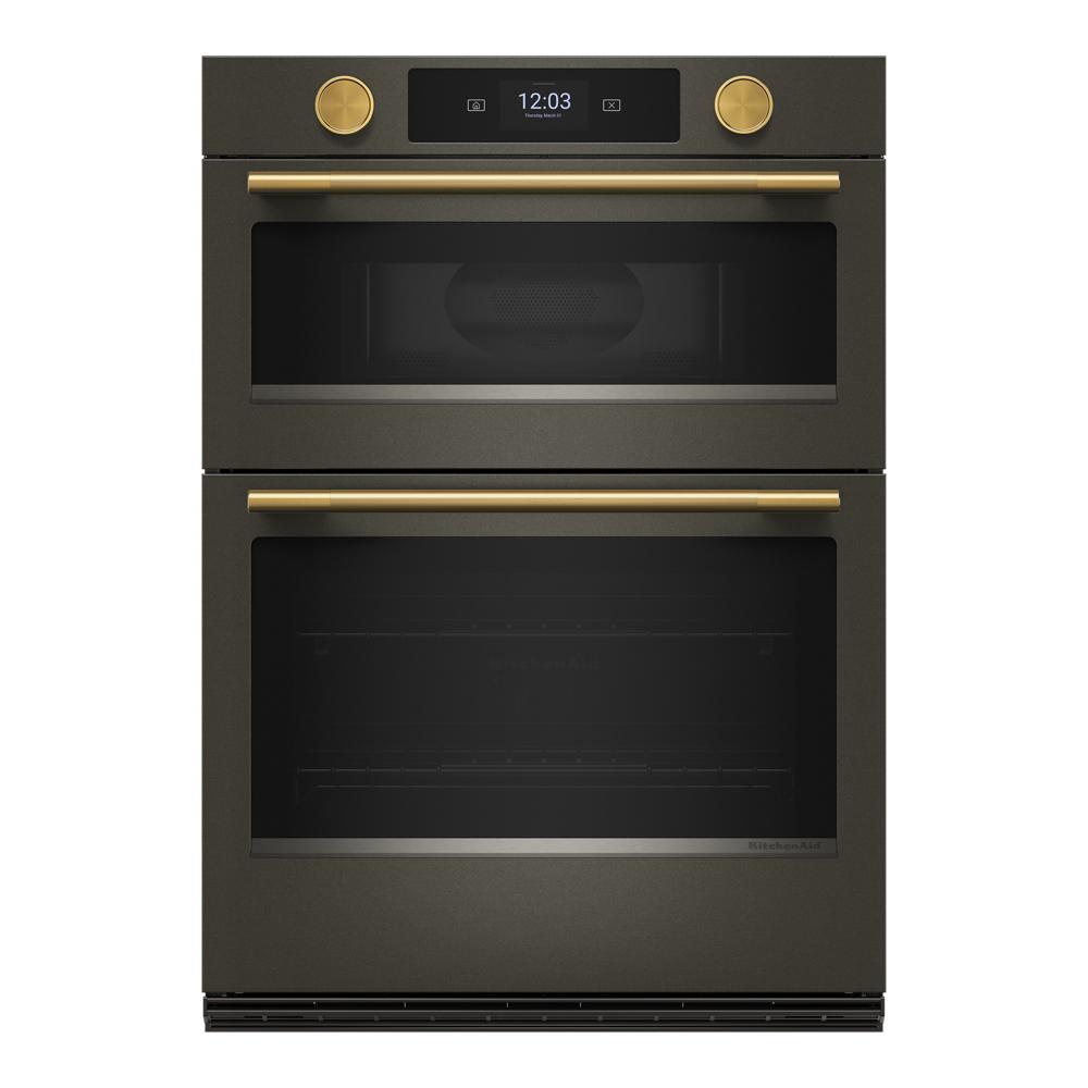 30-inch black ore smart electric combo wall oven with LED display, bronze handles, and backlit knobs in Wall Ovens collection