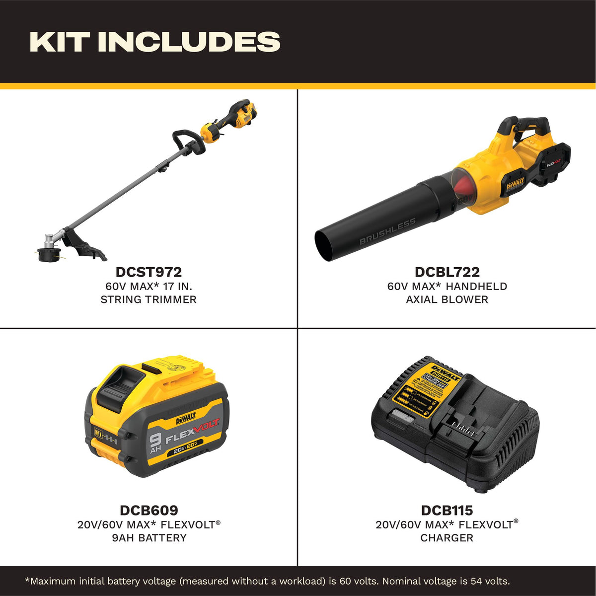 DEWALT 60V MAX* 17" Brushless Cordless Attachment Capable String Trimmer and Handheld Axial Blower Combo Kit