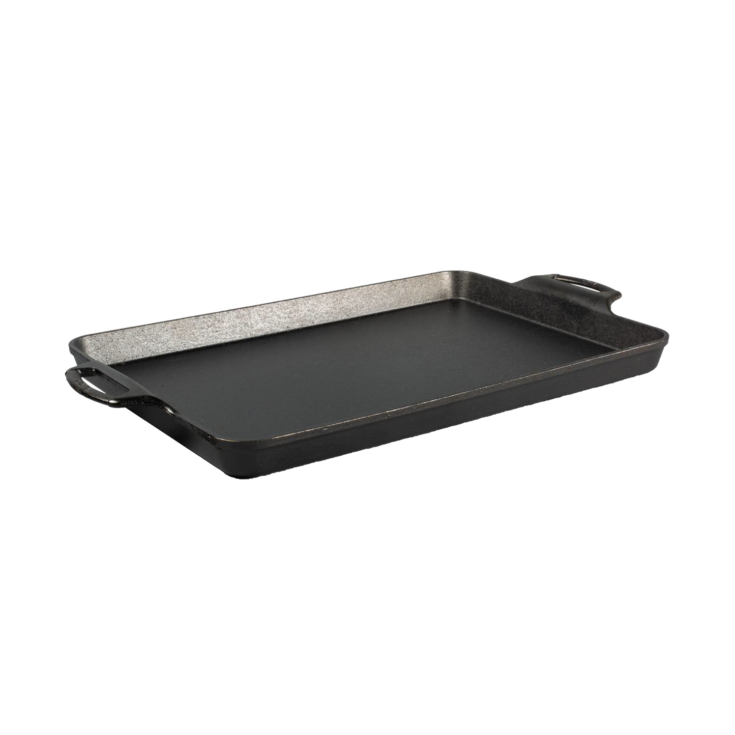 Rectangular black cast iron baking pan with side handles, part of kitchenware and Lodge Cast Iron collections under $100