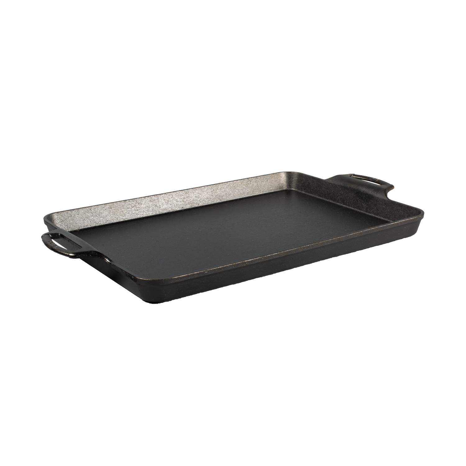 Rectangular black cast iron baking pan with side handles, part of kitchenware and Lodge Cast Iron collections under $100