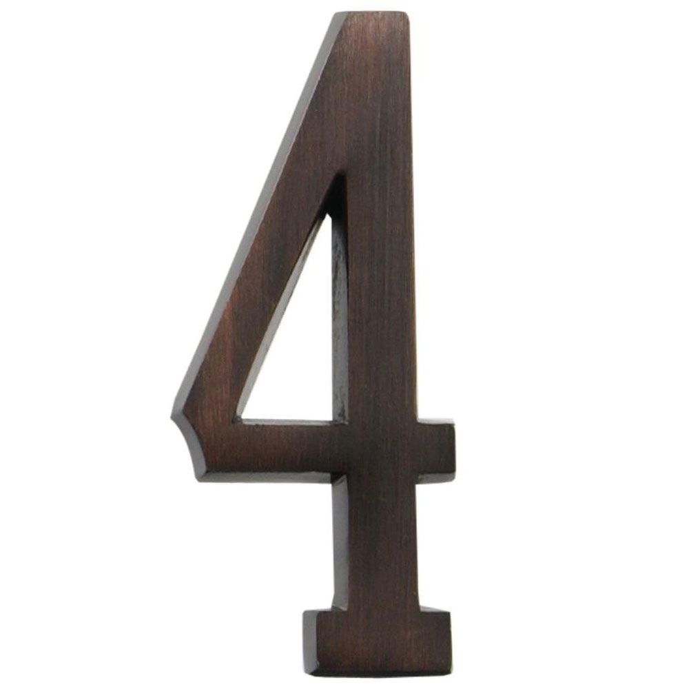 Bronze adhesive house number 4 with a dark metallic finish for home improvement and outdoor use
