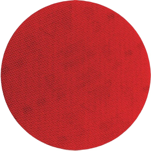 Red 5-inch 320-grit sanding disc with connection pad for power tool accessories in abrasives and home improvement collections
