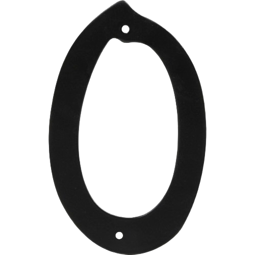 Black metal house number zero with nail holes for mounting from Hillman signs and house numbers collection