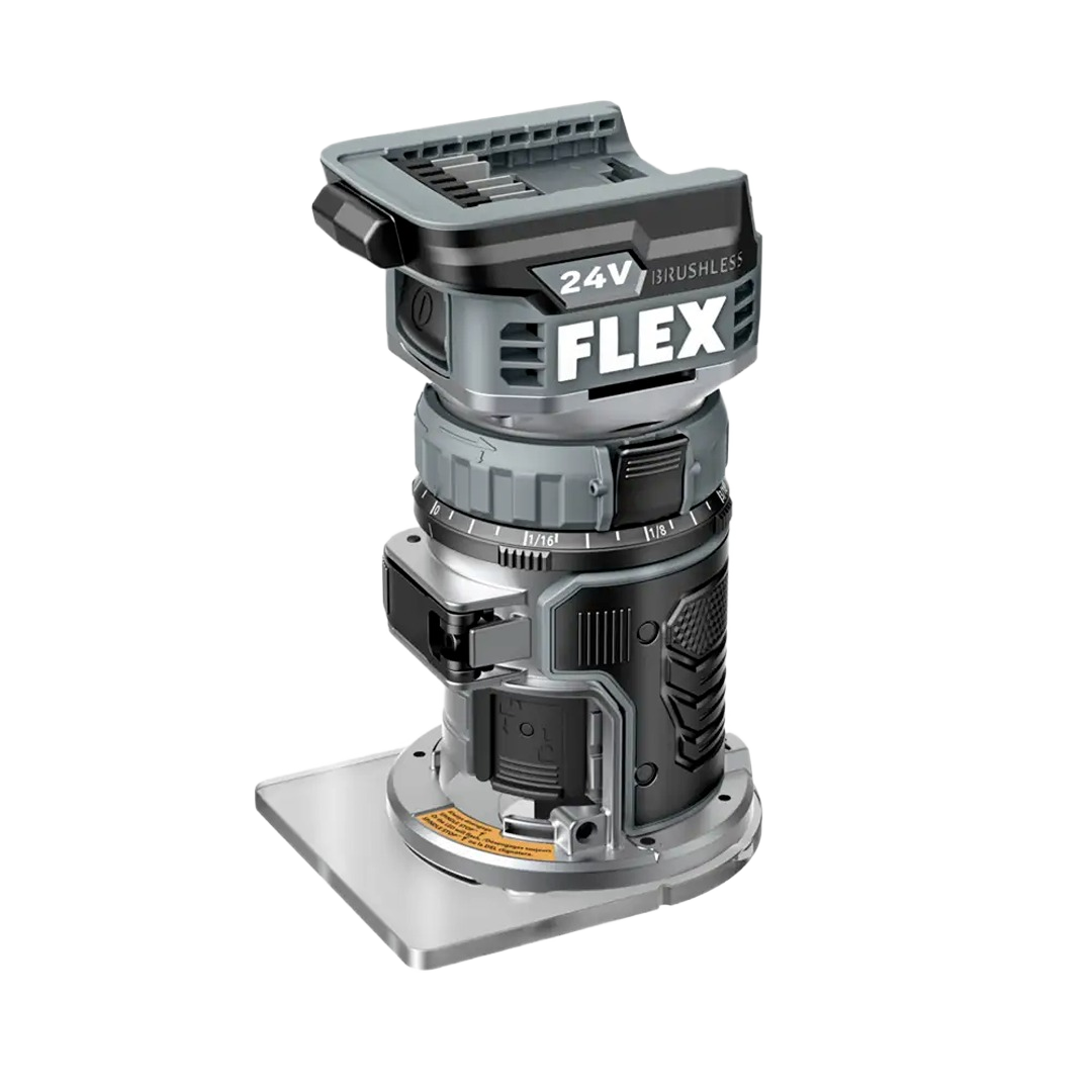 Compact gray and black 24V brushless trim router designed for precise woodworking and home improvement projects