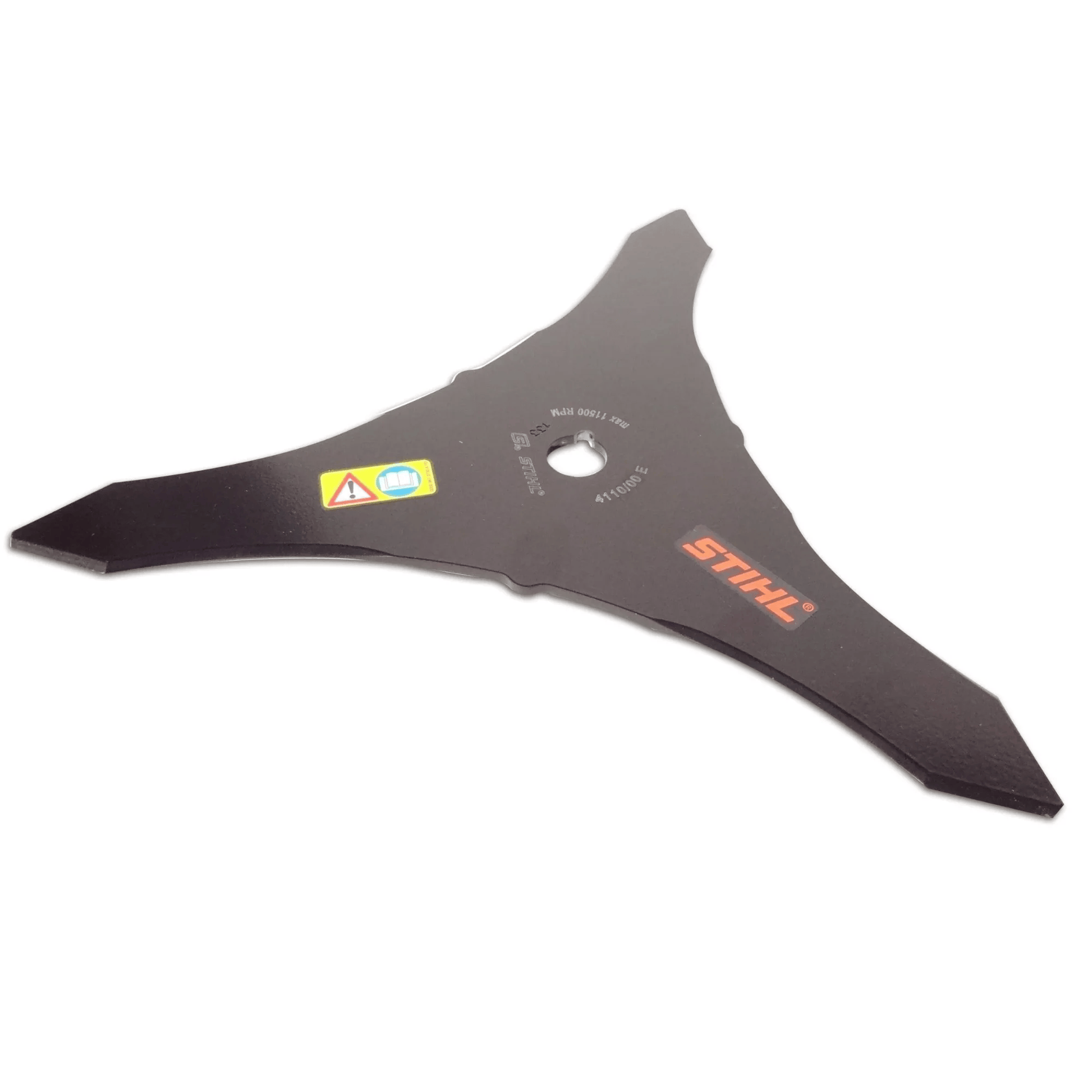 Three-pronged black brush knife blade with orange brand logo designed for outdoor tools and home improvement use