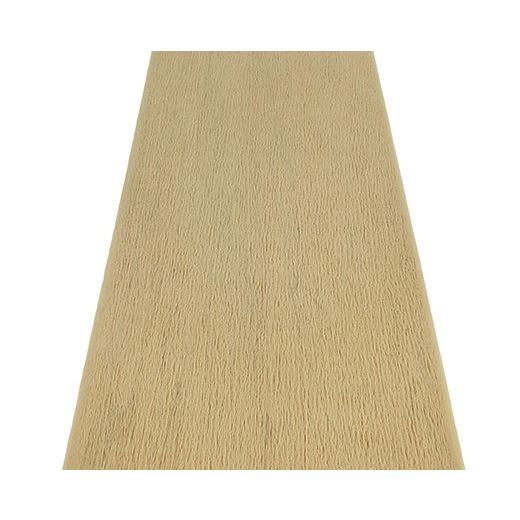 Close-up of a natural white oak composite decking board with a textured grooved surface for home improvement projects
