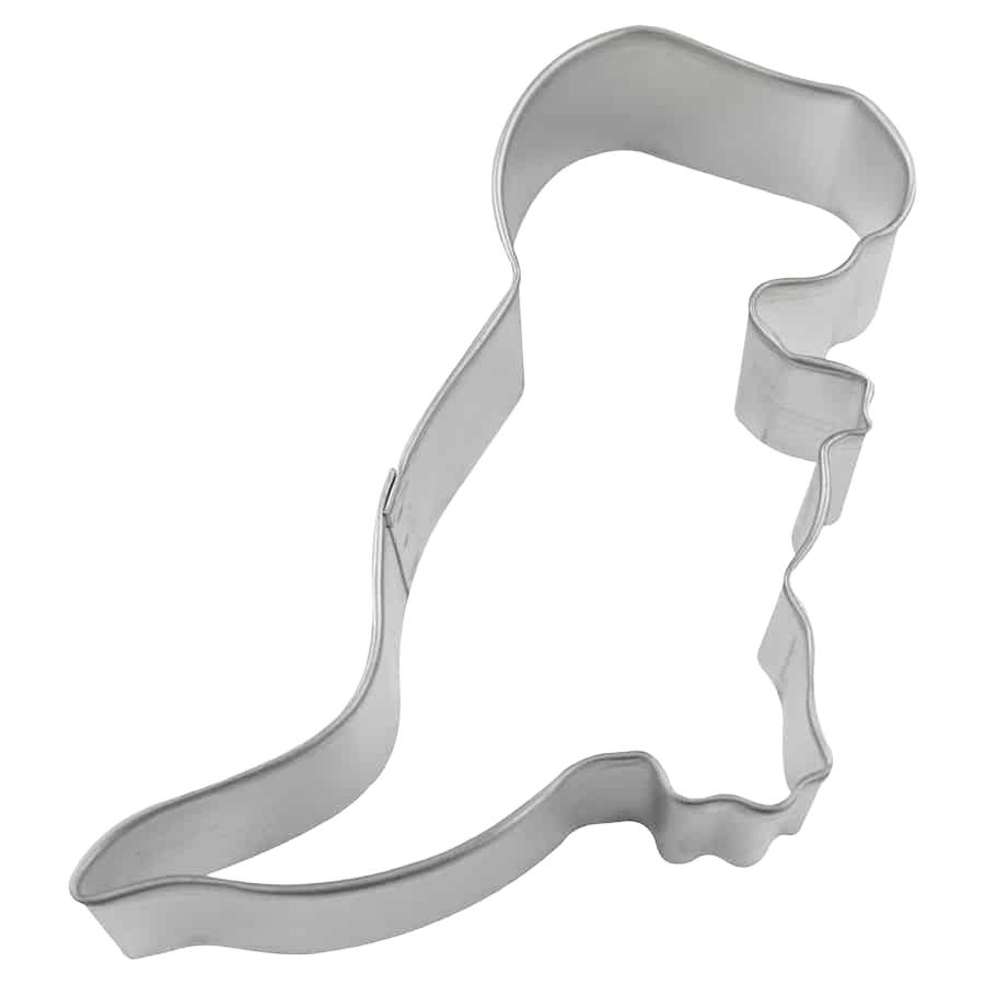 Tinplated steel dinosaur cookie cutter for creative baking in kitchenware and bakeware collections under $25.