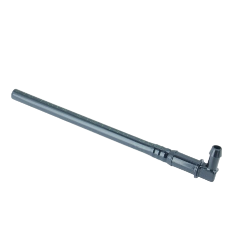 Black plastic fuel pick up line with an angled connector for automotive and John Deere engine parts collections