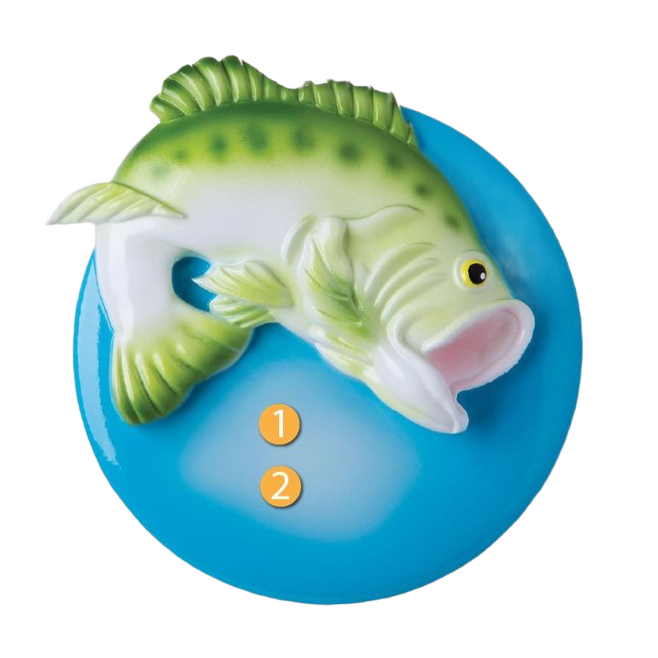 Green and white largemouth bass ornament on blue background for Christmas Ornaments & Tree Decorations under $50