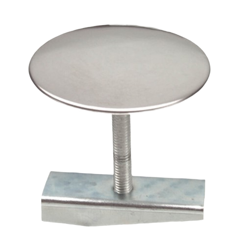 Chrome-plated sink hole cover with adjustable mounting screw for plumbing repair and sink maintenance projects