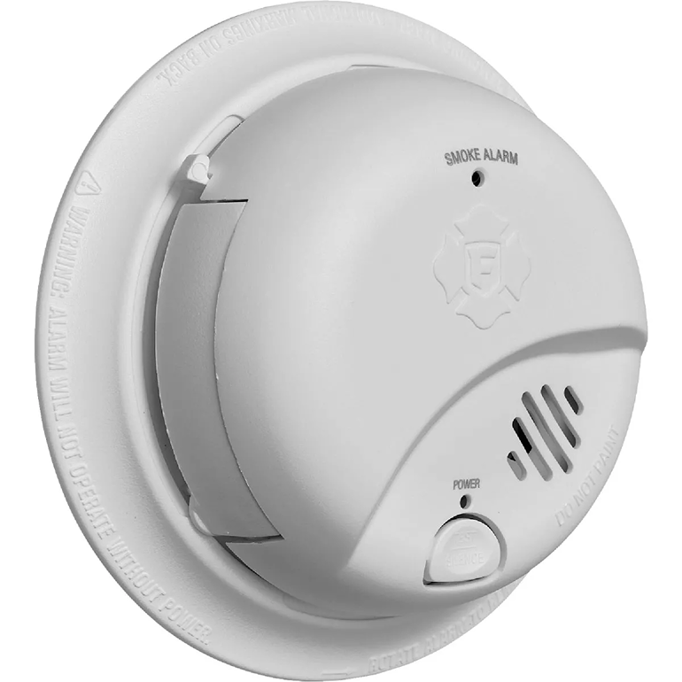 White battery-powered ionization smoke alarm with test button for fire safety and electrical home improvement collections under $50