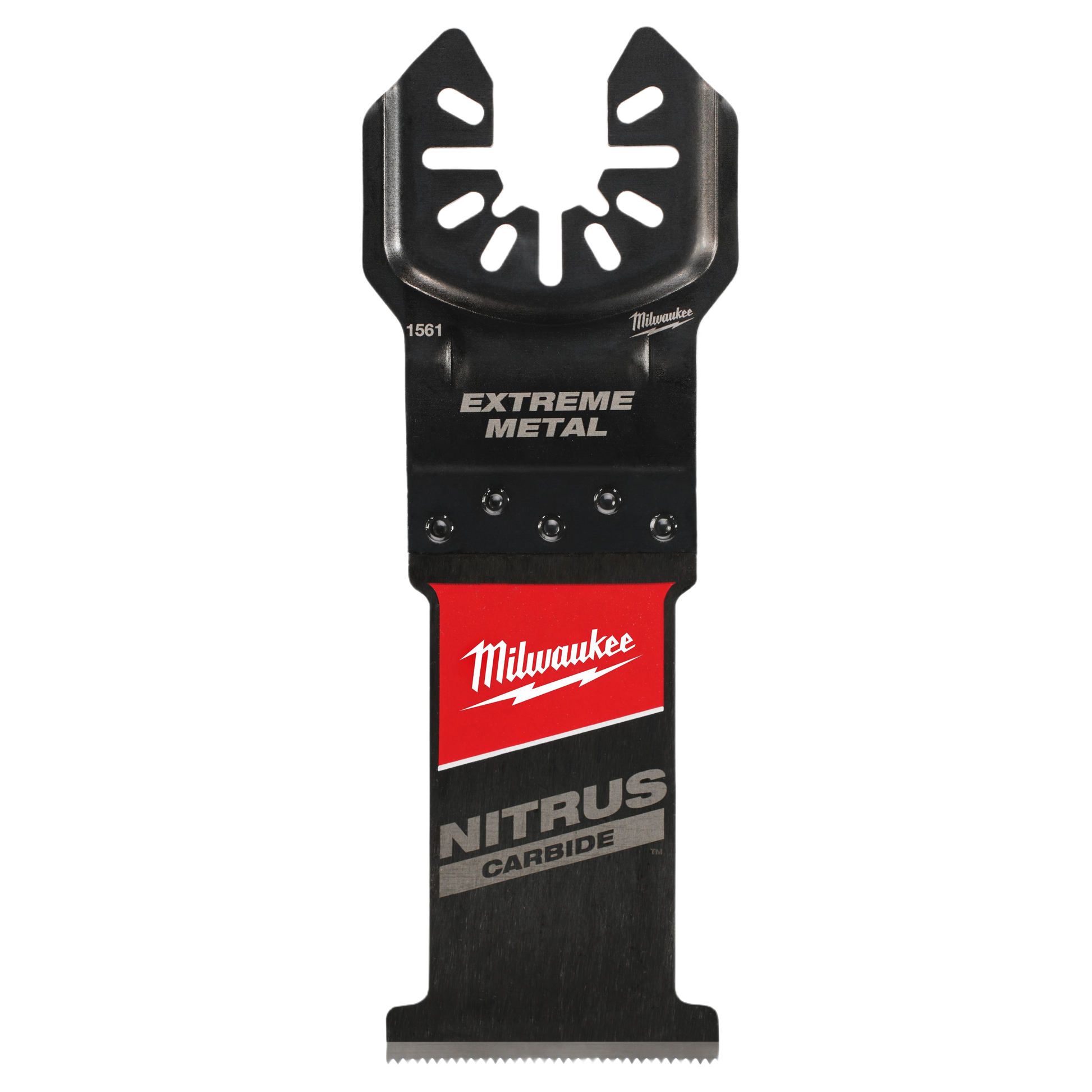 Black metal blade with red Milwaukee label designed for extreme metal cutting in tools and home improvement tasks