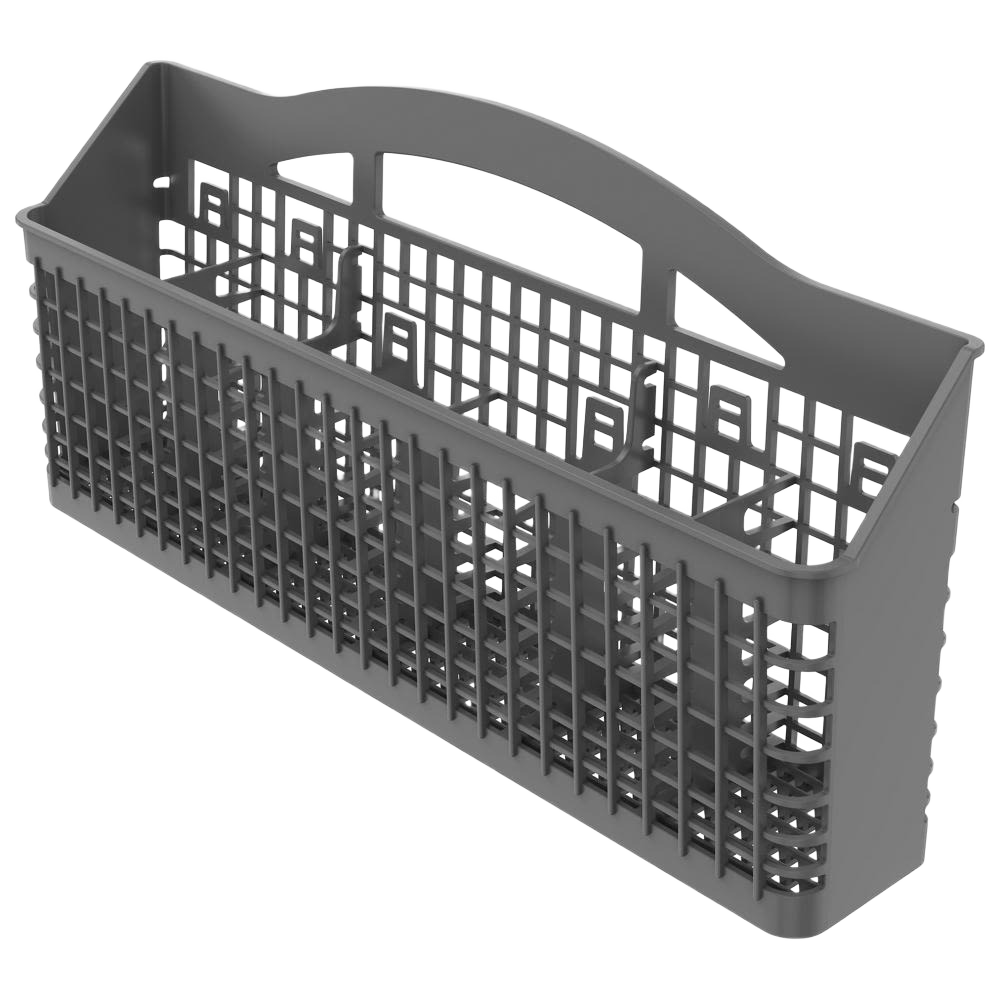 gray dishwasher silverware basket with handle and grid design compatible with kitchen appliances collections
