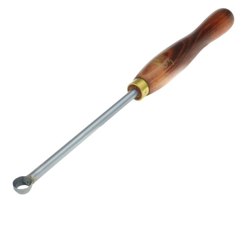 Wood-handled ring tool with metal shaft and rounded cutting tip for woodworking and home improvement tasks