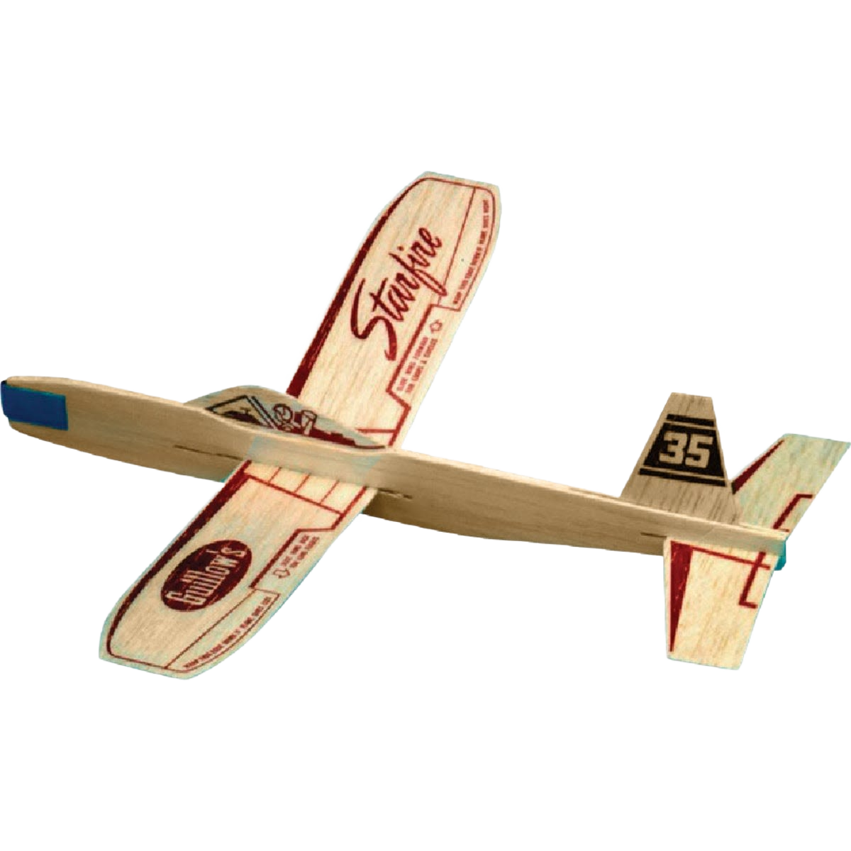 Lightweight balsa wood glider plane with printed wings and tail for outdoor model flying and hobby projects
