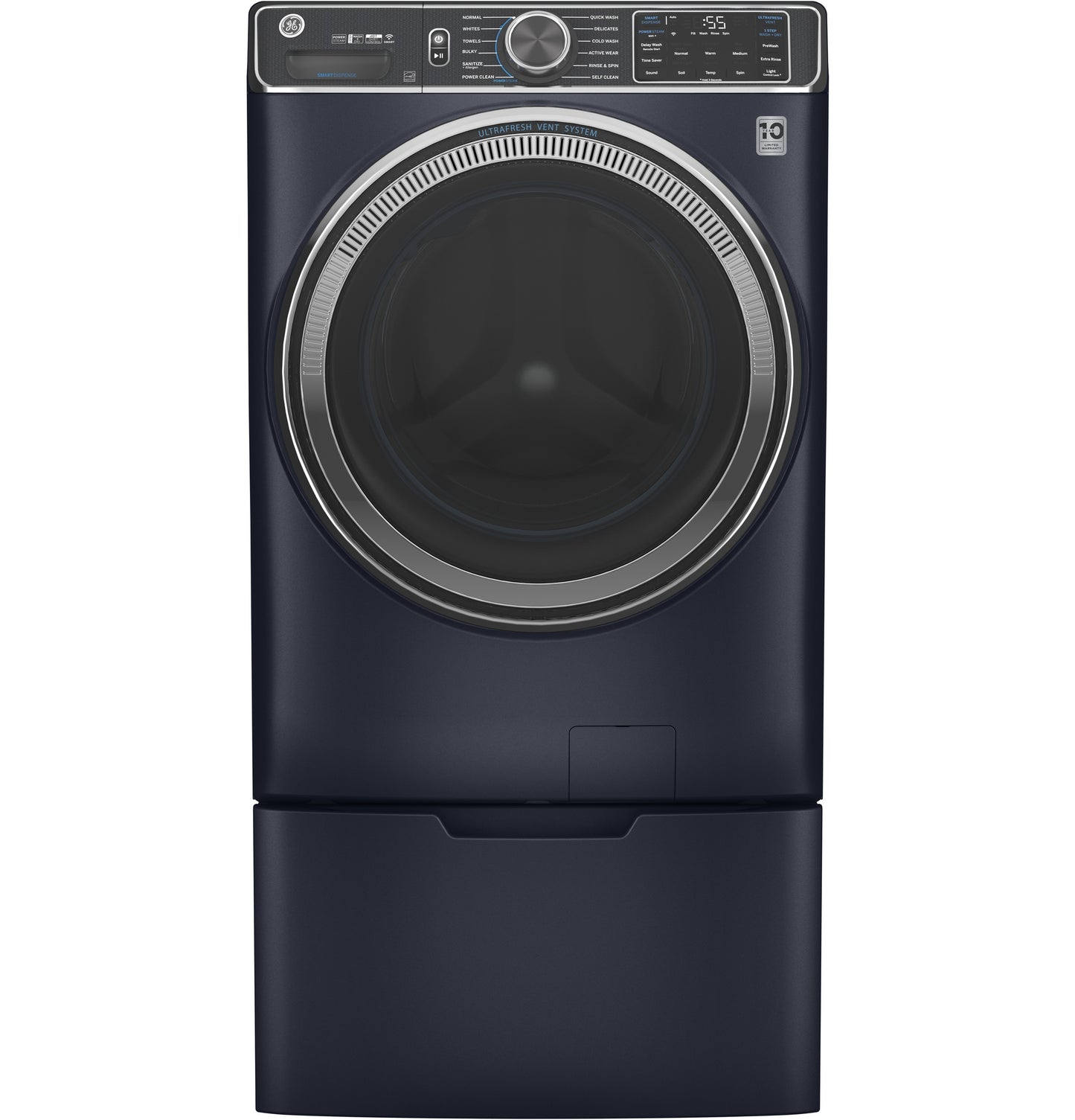 Dark smart front-load clothes dryer with digital controls and pedestal from Appliance Parts & Accessories collection