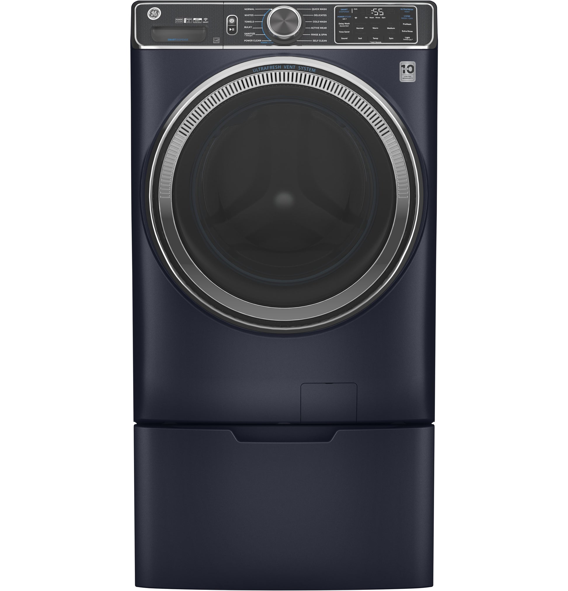 Dark smart front-load clothes dryer with digital controls and pedestal from Appliance Parts & Accessories collection