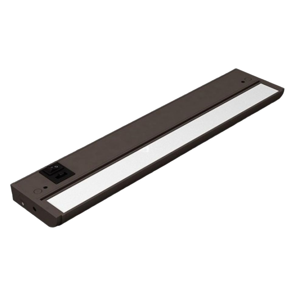 Bronze finished LED under cabinet light fixture with integrated switch, ideal for home improvement and cabinet lighting.