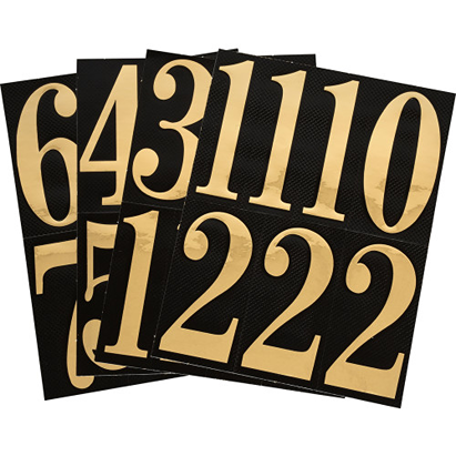 Black vinyl-backed gold adhesive house numbers for outdoor use in hardware and signs collections under $25