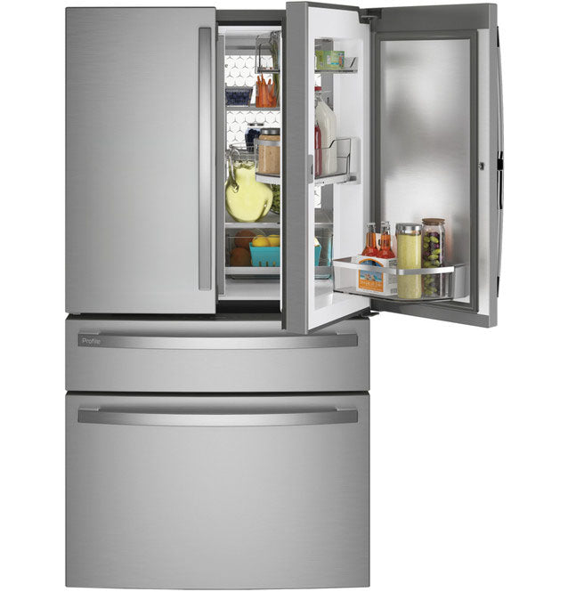 Fingerprint resistant stainless steel 4-door French-door refrigerator with Door In Door and spacious interior in kitchen appliances collection