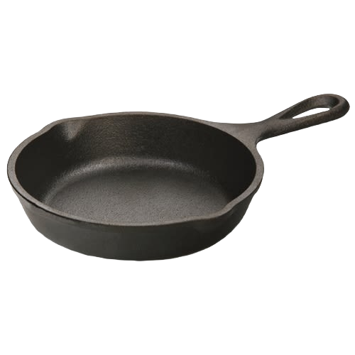 Small black cast iron skillet with heat-treated surface and ergonomic handle for cooking and home improvement tasks