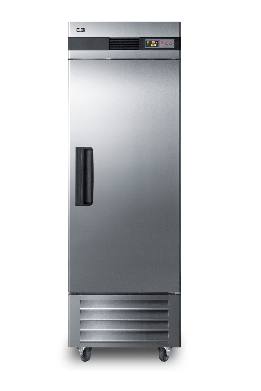 Stainless steel commercial reach-in refrigerator with digital control panel for kitchen and appliance use