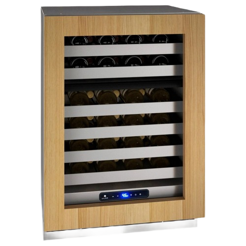 24-inch dual zone wine refrigerator with reversible hinge, wooden frame, stainless steel shelves in kitchen appliances collection