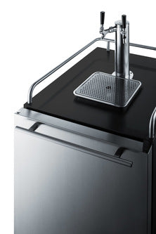Stainless steel 24-inch built-in dual tap beer dispenser with drip tray in kitchen and appliances collection