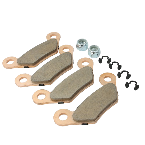 Set of four copper-backed brake pads with two hex nuts and four retaining clips for home improvement tools use