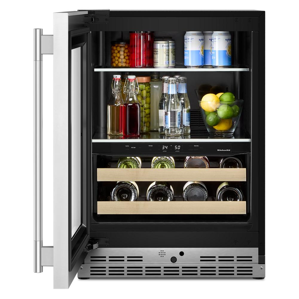 24" Beverage Center with Glass Door and Wood-Front Racks