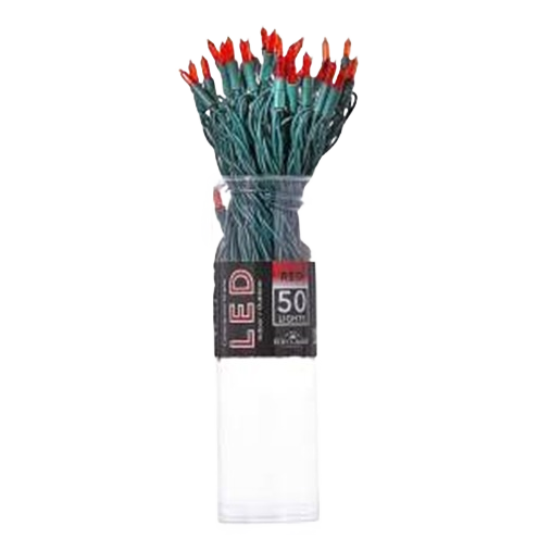 Compact 50-light red LED string set with green wire in clear acetate tube for Christmas lights and holiday decorating under $50