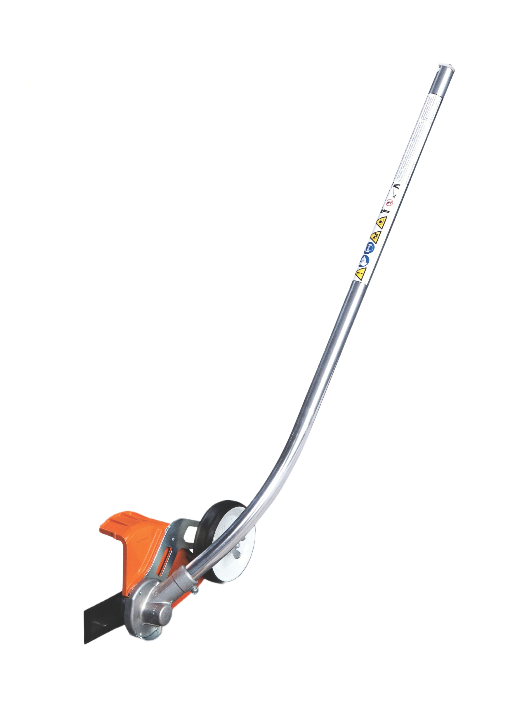 Straight edger attachment with metal shaft and small guide wheel for precise lawn trimming in Trimmers & Edgers collections