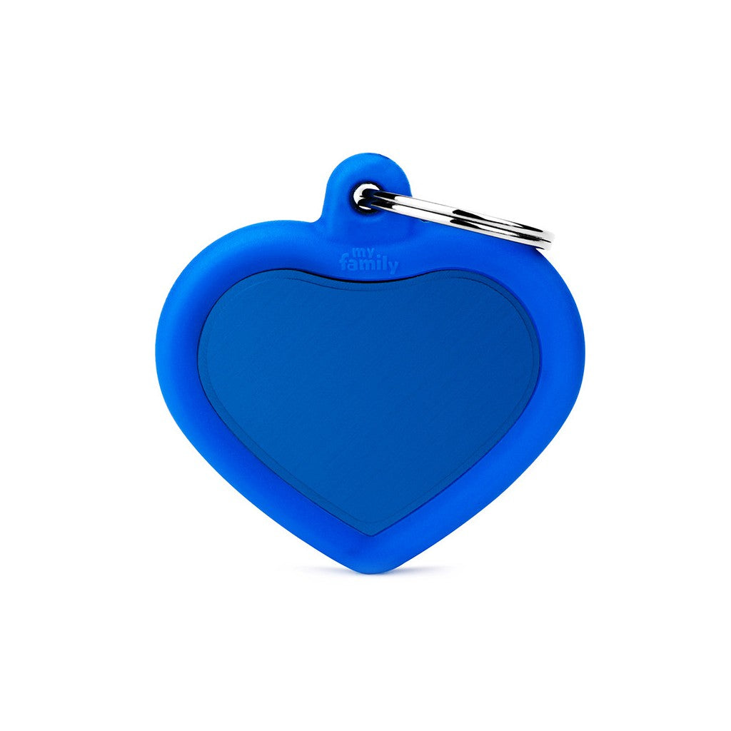 MyFamily Hushtag Blue Aluminum Heart with Rubber Pet Tag