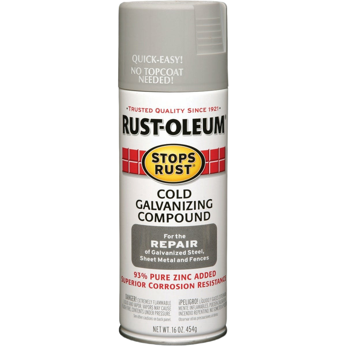Gray cold galvanizing spray can providing corrosion protection for metal surfaces in paint and home improvement tools collections