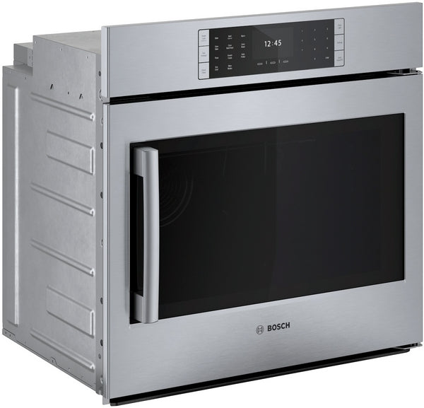 Stainless steel built-in single wall oven with digital touchscreen control and right side-opening door from Bosch Appliances collection