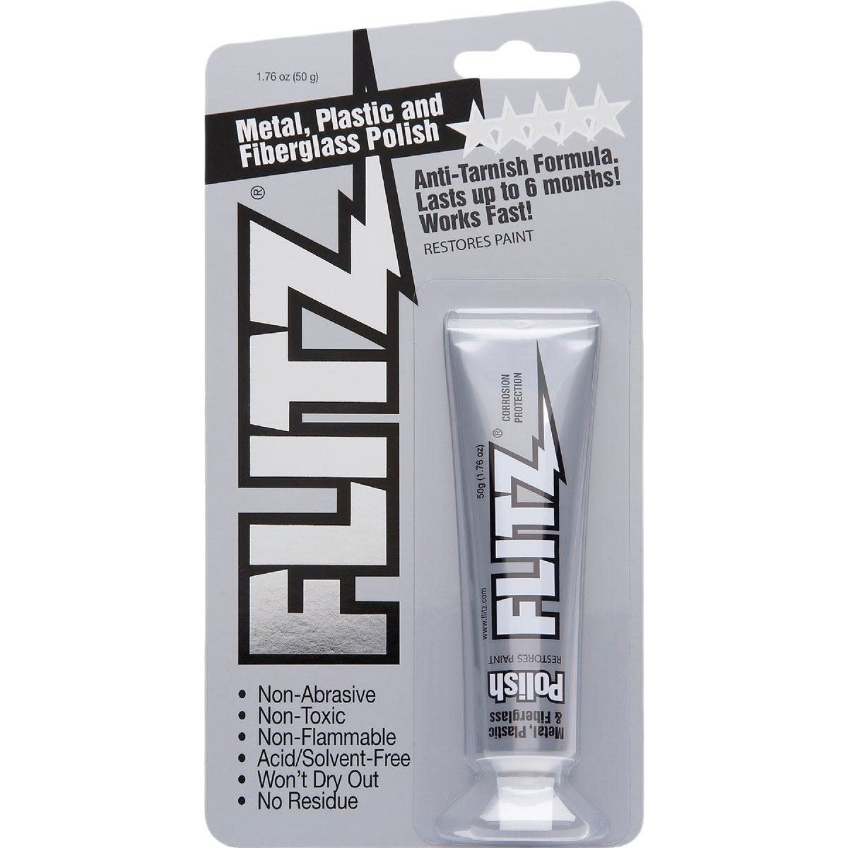 Tube of concentrated polish cream for metal, plastic, and fiberglass with anti-tarnish formula in cleaning supplies under $50