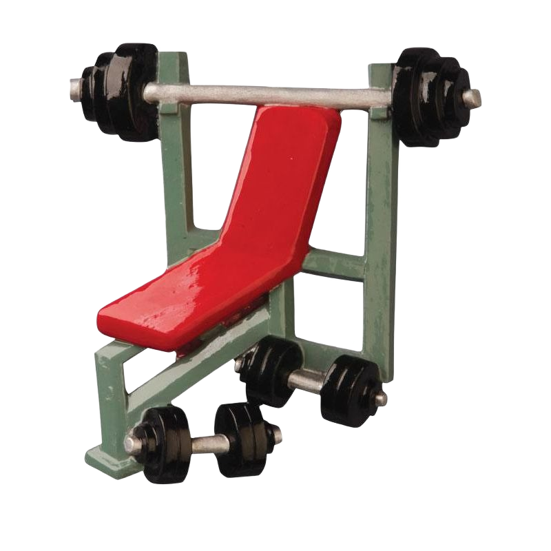Miniature weightlifting bench ornament with red seat and black barbells in Christmas Ornaments & Tree Decorations collection