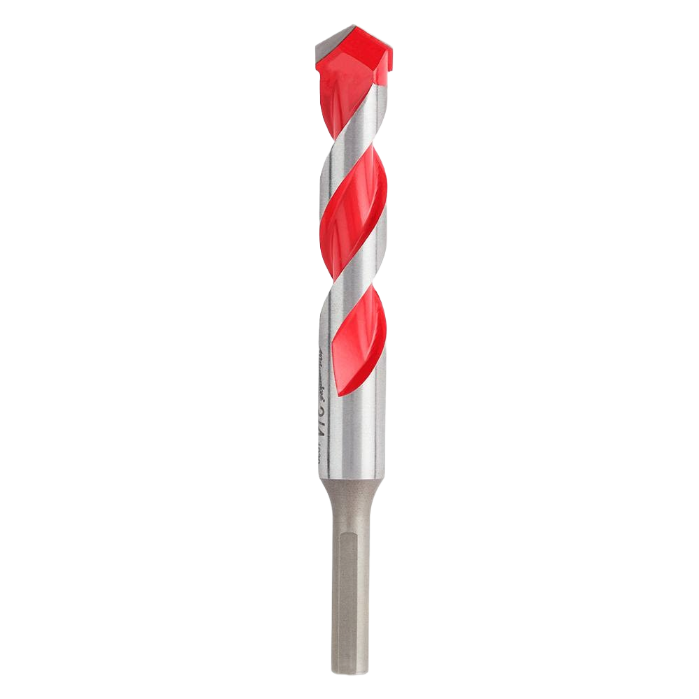 Carbide-tipped hammer drill bit with red flutes for fast and precise concrete drilling in power tool accessories under $50 collections
