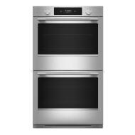 27-inch smart electric double wall oven with LED touchscreen and backlit knobs in KitchenAid appliances collection