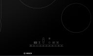 Black-glass electric cooktop with seamless design, dual elements, and bridge feature in Bosch kitchen appliances collection