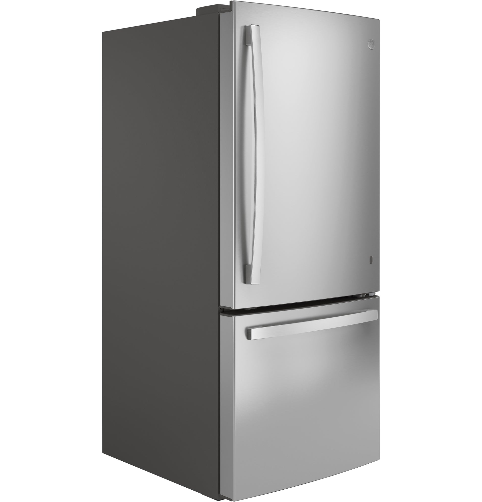 Stainless steel bottom-freezer refrigerator with curved handle and ENERGY STAR rating from Refrigerators and Appliances collections