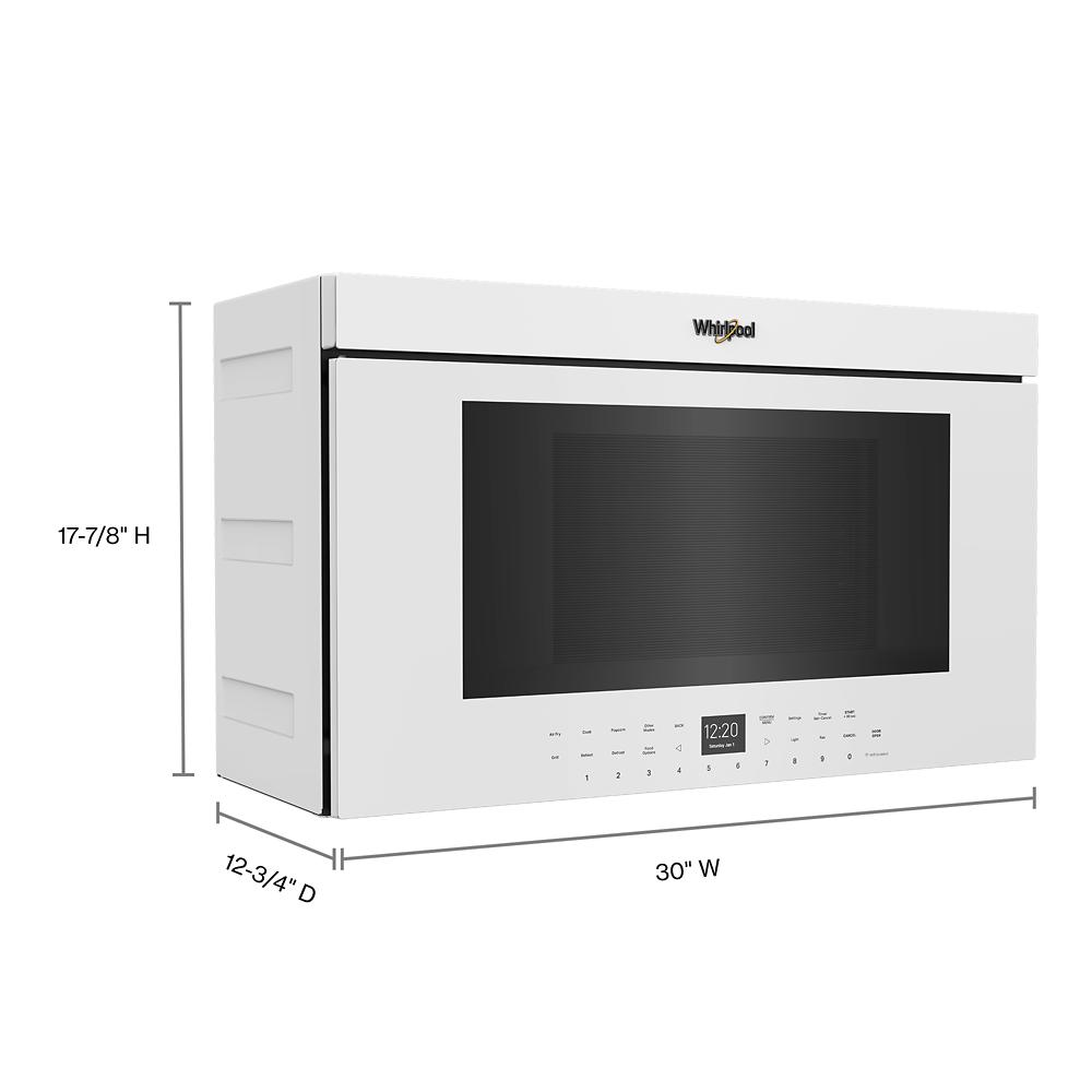 White built-in air fry over-the-range oven with digital display and flush design from kitchen appliances collection.