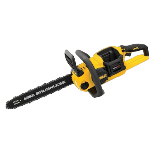 Yellow and black cordless chainsaw with a 16-inch bar designed for efficient home improvement cutting tasks
